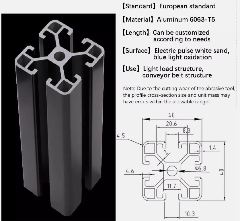 4x OZ4040 Black Anodized 6063-T5 Aluminium Extrusion T-Slot Profile