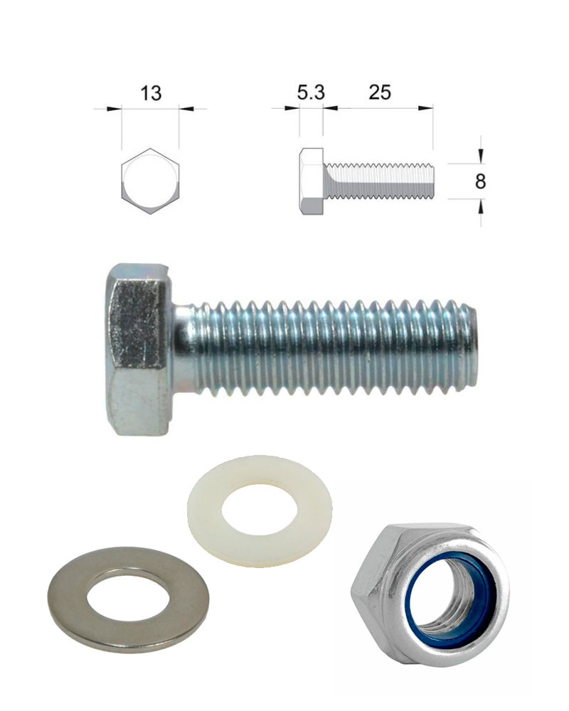 1x OZ8 Awning Set - M8 25mm hex head bolt, nut and washers